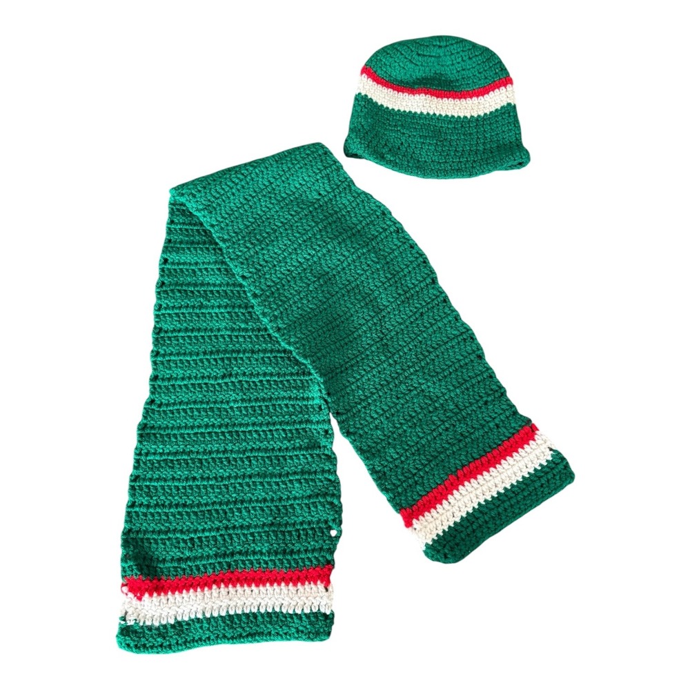 Handmade Italian Crochet Beanie and Scarf Set Winter Knit